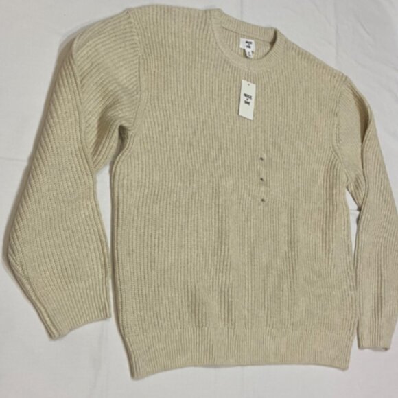 Mode of One Men Knit Cable Crewneck Sweater Bleached Oak Size XL - Picture 3 of 8